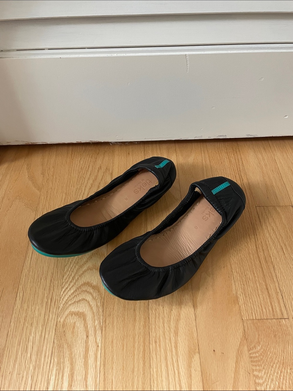 Tieks Black Ballet Flats with Teal Accents
